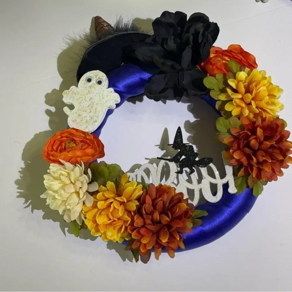 Handcrafted Royal Blue Halloween Witch Wreath